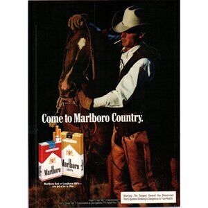 1979 Marlboro Cigarettes Vintage Print Ad Cowboy Hat Horse Barn Stall Wall Art
